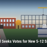 Fostoria News Illustration of Eastwood School with voting banner for new 5-12 school.